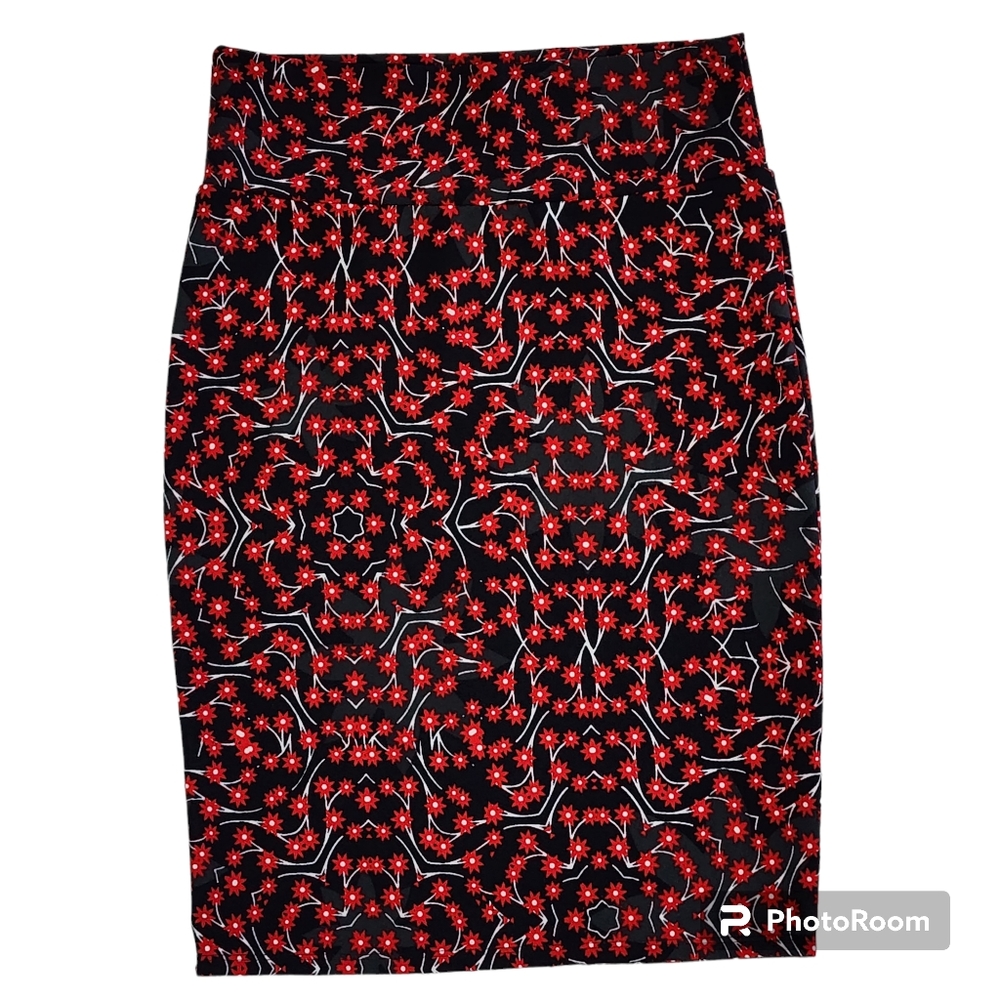 Lularoe pencil skirt size large red black below the knee